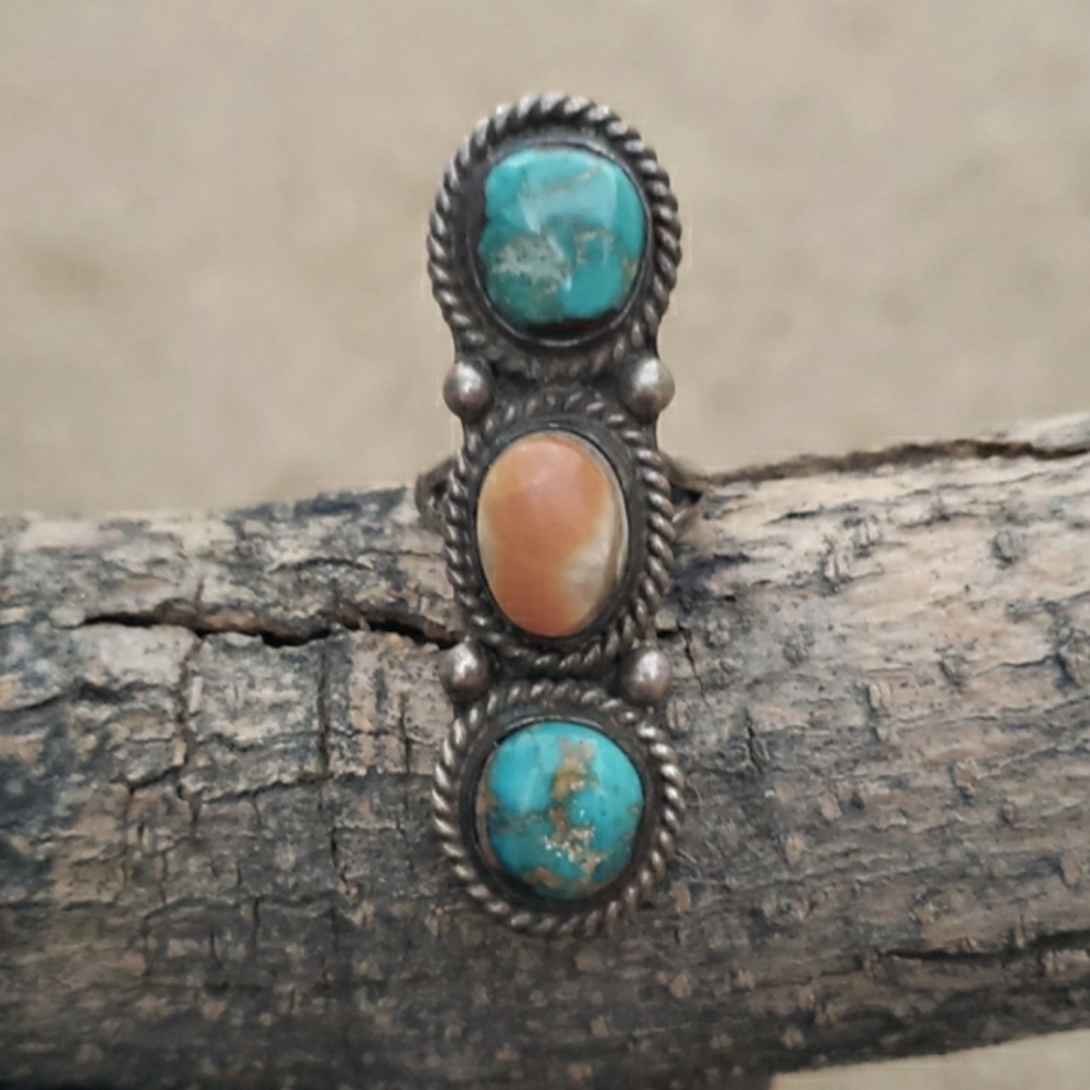 Native American Turquoise Spiny Oyster Sterling Silver Ring Sz 7 - Picture 8 of 12